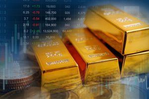 Gold bars with performance stock chart