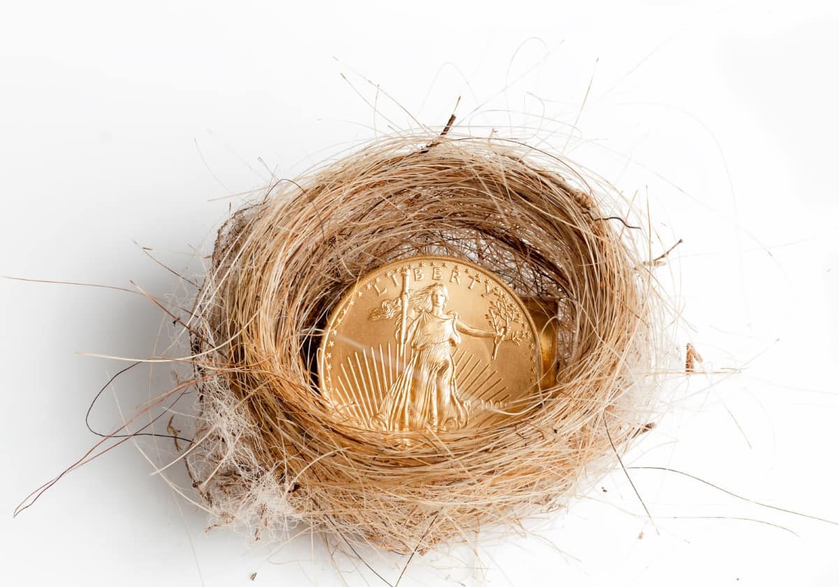Retirement nest with coin inside for rollover to Gold IRA account.